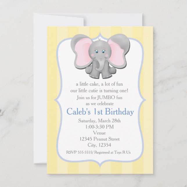 Niedlich Baby Elephant Party Dusche Einladung (Vorderseite)