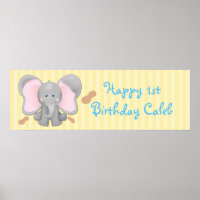 Niedlich Baby Elephant & Peanuts Geburtstagsbanner
