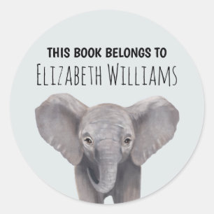 Niedlich Baby Elephant Personalisiert Name School Runder Aufkleber