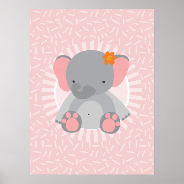 Niedlich Baby Elephant Pink Gray Poster (Vorne)