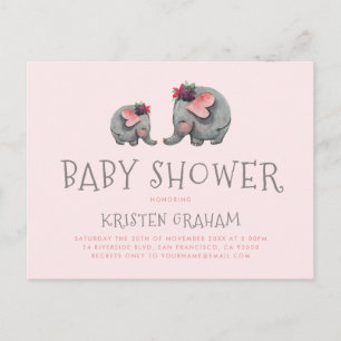 Niedlich Baby Elephant Pink Watercolor Babydusch Einladungspostkarte