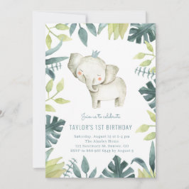 Niedlich Baby Elephant Prince Tropical Jungle Gebu Einladung