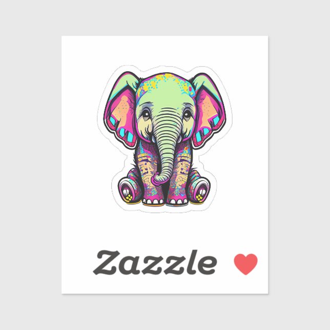 Niedlich Baby Elephant sitzend digitale Abbildung Aufkleber (Blatt)