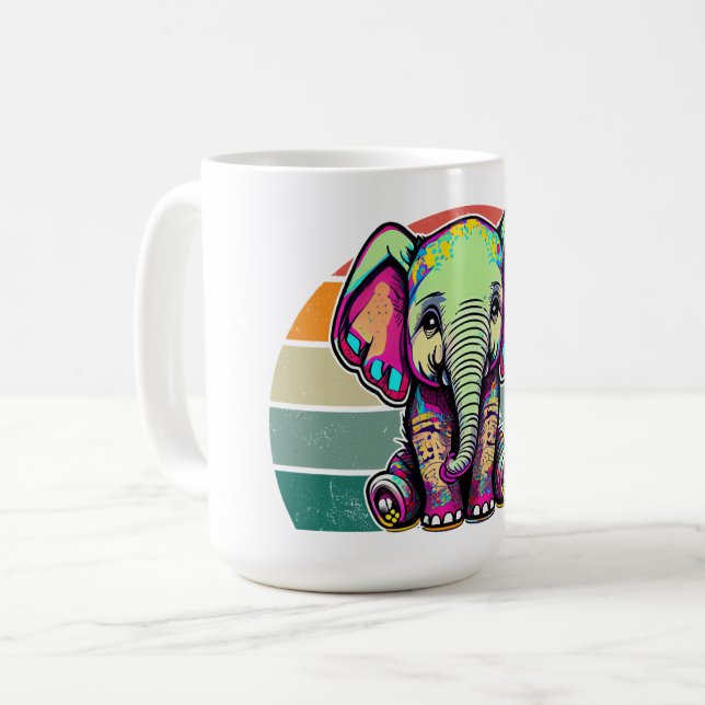 Niedlich Baby Elephant sitzend digitale Abbildung Kaffeetasse (Vorderseite Links)