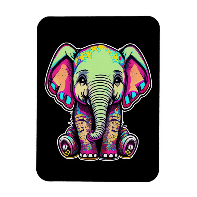 Niedlich Baby Elephant sitzend digitale Abbildung Magnet (Vertikal)