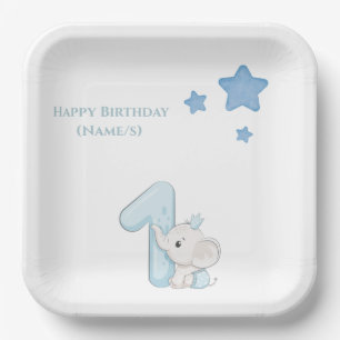 Niedlich Baby Elephant & Stars 1. Geburtstag Pappteller