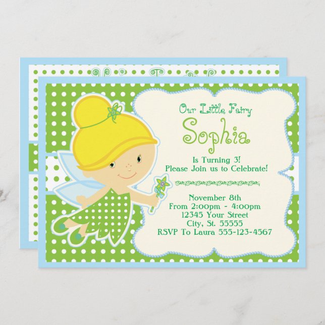 Niedlich, Baby Fairy Geburtstagsparty Einladungen (Vorne/Hinten)