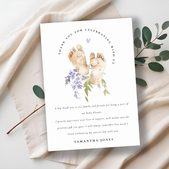 Niedlich Baby Feet Blue Floral Boy Babydusche Dankeskarte (Von Creator hochgeladen)