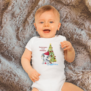 Niedlich Baby First Christmas Elephant Name Strampler