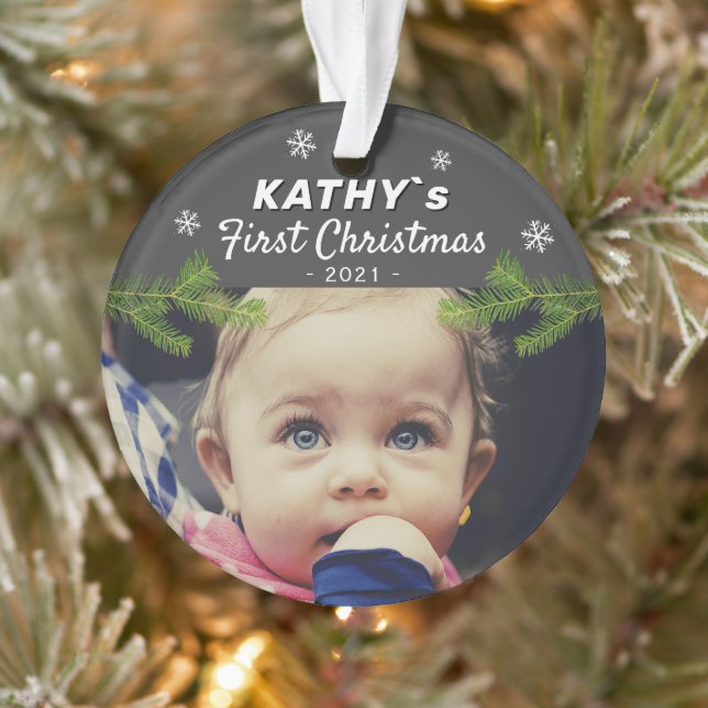 Niedlich Baby First Christmas Snowflake Pine Foto  Ornament (Baum)