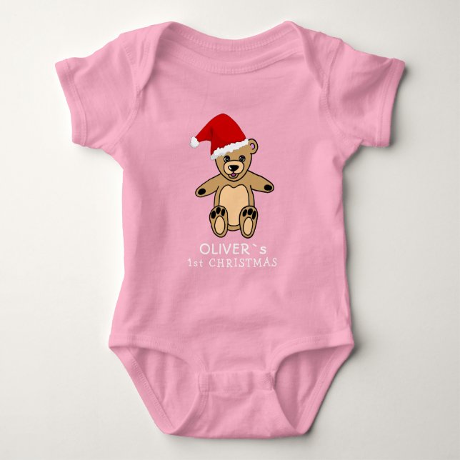 Niedlich Baby First Christmas Teddy Bear Weihnacht Baby Strampler (Vorderseite)