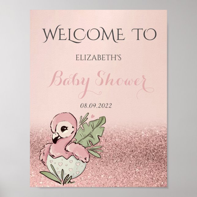 Niedlich Baby Flamingo Rose Gold Glitzer Baby Dusc Poster (Vorne)