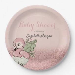 Niedlich Baby Flamingo Rose Gold Glitzer Pappteller