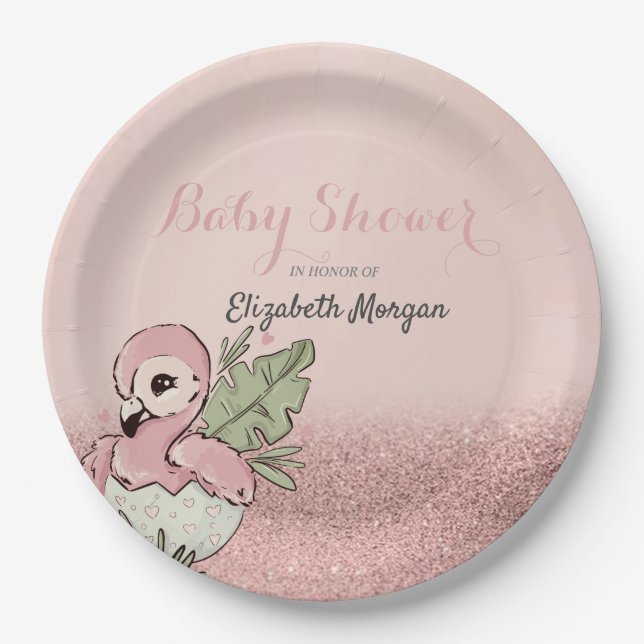 Niedlich Baby Flamingo Rose Gold Glitzer Pappteller (Vorderseite)