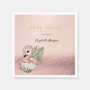 Niedlich Baby Flamingo Rose Gold Glitzer Serviette