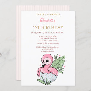 Niedlich Baby Flamingo Striping Geburtstag Einladung