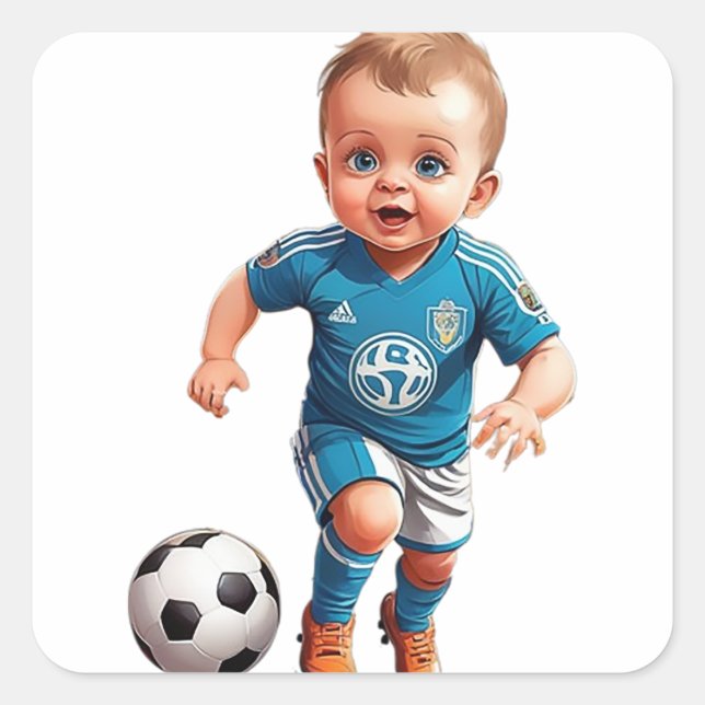 Niedlich Baby Football Player Quadratischer Aufkleber (Vorderseite)