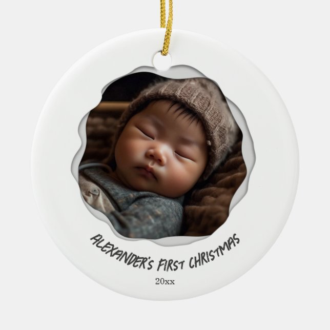 Niedlich Baby Foto First Frohe Weihnachten Keramik Ornament (Vorne)