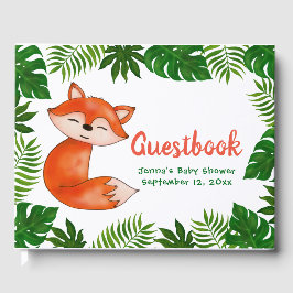 Niedlich Baby Fox | Babydusche | Tropische Blätter Gästebuch