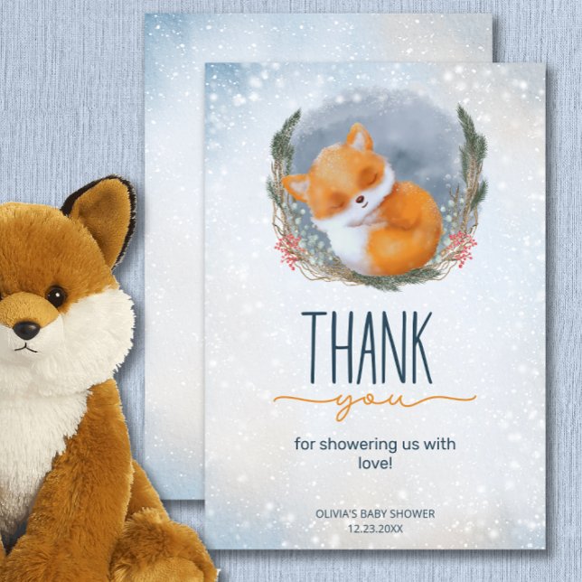 Niedlich Baby Fox Snowly Winter Baby Dusche Danke Karte (Von Creator hochgeladen)