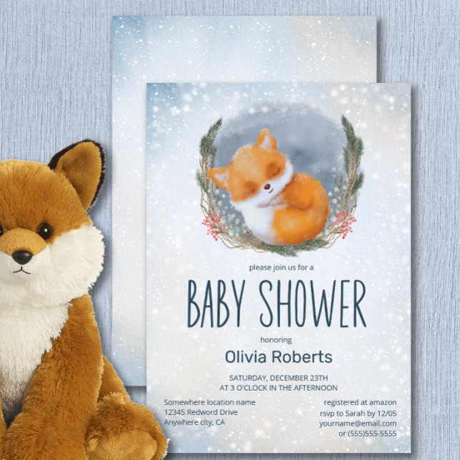 Niedlich Baby Fox Snowly Winter Baby Dusche Einladung (Von Creator hochgeladen)
