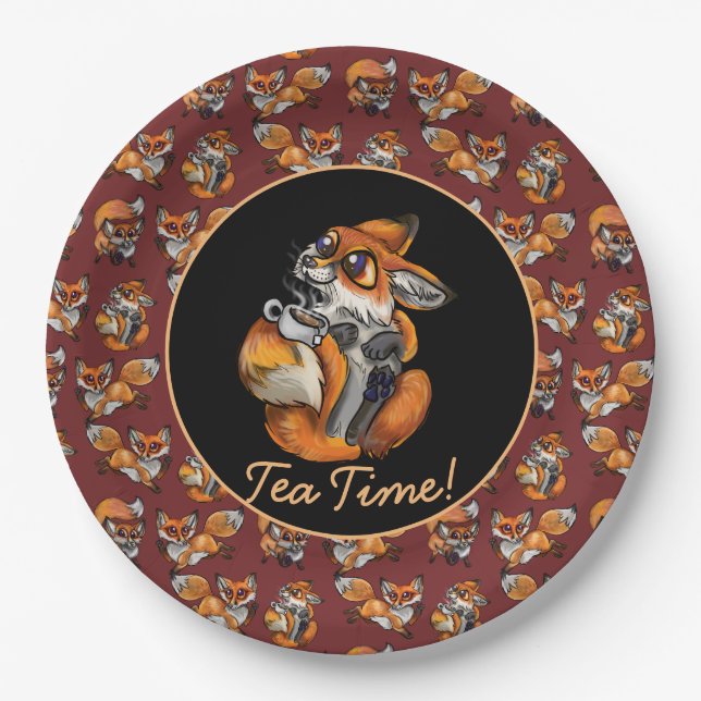 Niedlich Baby Fox Tea Time! Pappteller (Vorderseite)