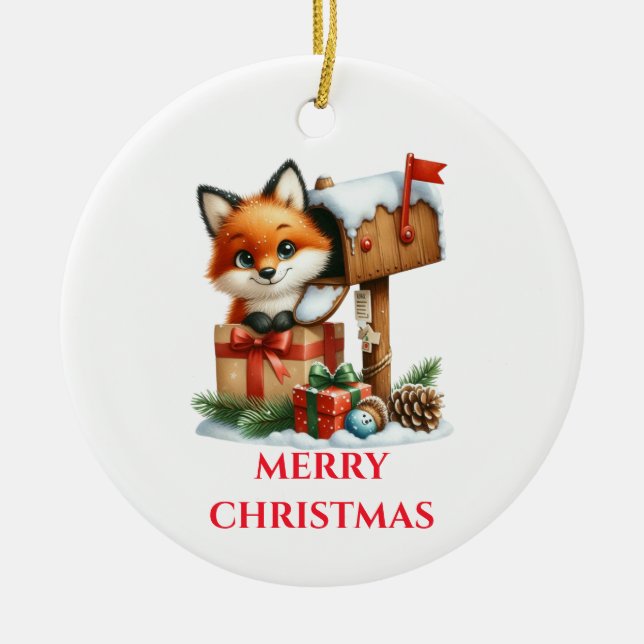 Niedlich Baby Fox Weihnachten Keramik Ornament (Vorne)