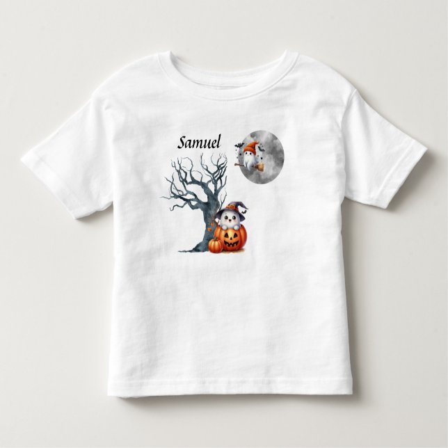Niedlich Baby Ghosts Halloween Scene - Mit Monogra Kleinkind T-shirt (Vorderseite)