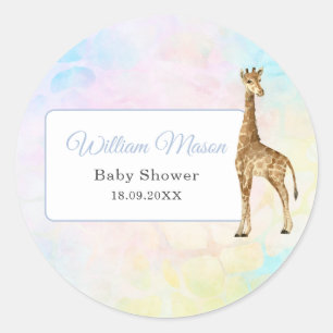Niedlich Baby Giraffe Baby Dusche Blue Wild Runder Aufkleber