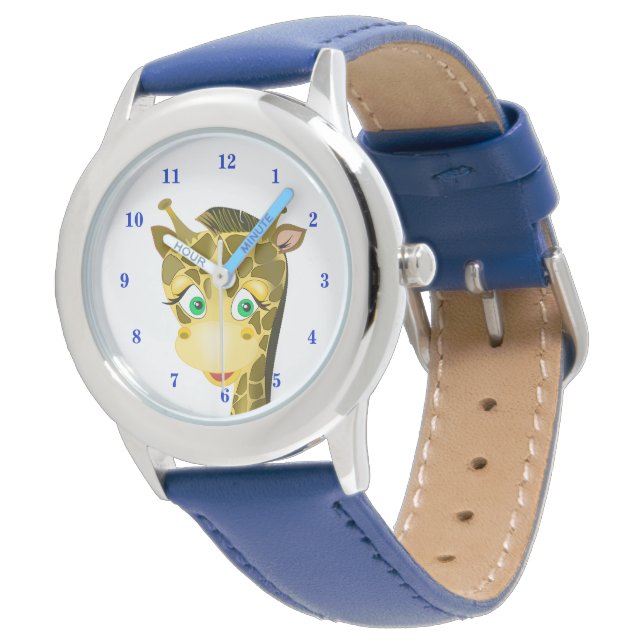 Niedlich Baby Giraffe - Blau Armbanduhr (Schrägansicht)
