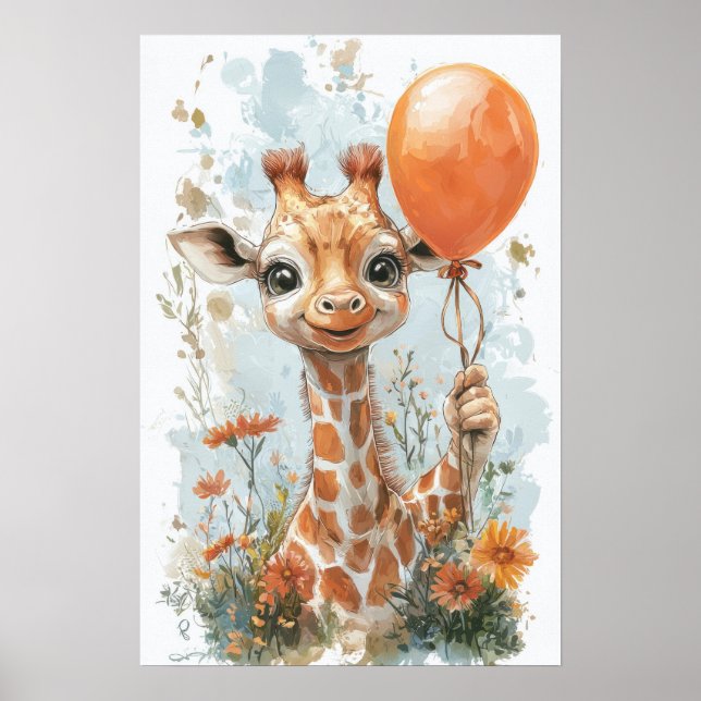 Niedlich Baby Giraffe Digital Painting Illustratio Poster (Vorne)