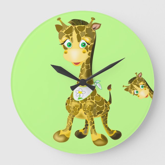 Niedlich Baby Giraffe Große Wanduhr (Vorderseite)