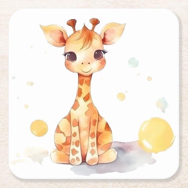 Niedlich Baby Giraffe Square Paper Untersetzer (Vorderseite)