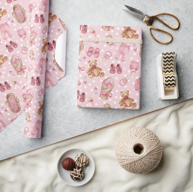 Niedlich Baby Girl Baby Duschkabine Teddy Bears Kl Geschenkpapier (Kunsthandwerk)