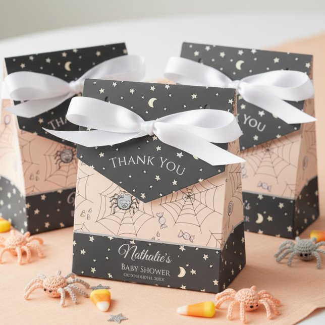 Niedlich Baby Girl Bats Halloween & Fall Geschenkschachtel (Spooky Cute Baby Spiders Halloween Baby Shower Thank You Favor Boxes in Gender Neutral Pastel Orange)