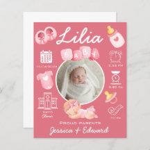 Niedlich Baby Girl Birth Stats Pink Neugeborene Mo