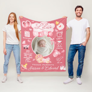 Niedlich Baby Girl Birth Stats Pink Neugeborene Mo Fleecedecke