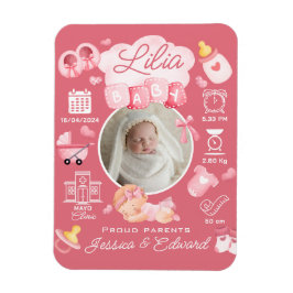 Niedlich Baby Girl Birth Stats Pink Neugeborene Mo Magnet