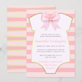Niedlich Baby Girl Blush Pink Bow & Gold Baby Dusc Einladung