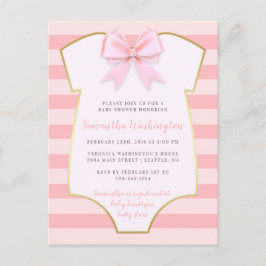 Niedlich Baby Girl Blush Pink Bow & Gold Baby Dusc Einladungspostkarte