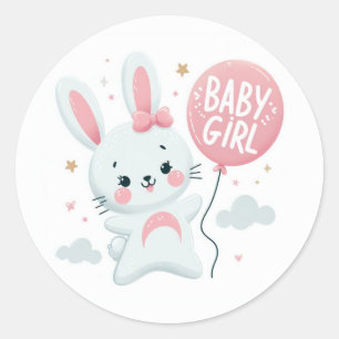 Niedlich Baby Girl Bunny mit Balloon Runder Aufkleber