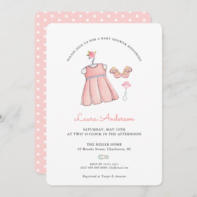 Niedlich Baby Girl Clothes Kinderdusche Einladung (Vorne/Hinten)