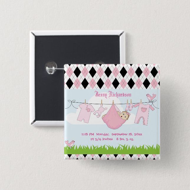 Niedlich Baby Girl Clothes Line Button (Vorne & Hinten)