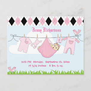 Niedlich Baby Girl Clothes Line Postkarte