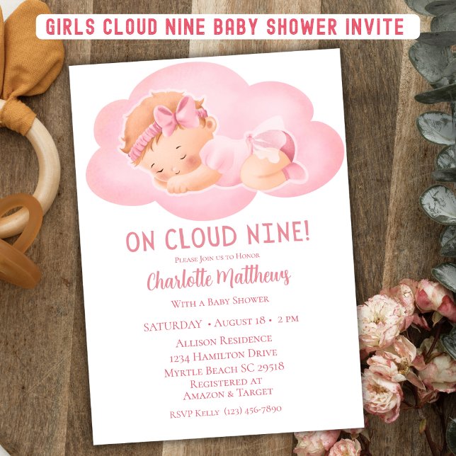 Niedlich Baby Girl Cloud Nine 9 Babydusche Einladung (Von Creator hochgeladen)