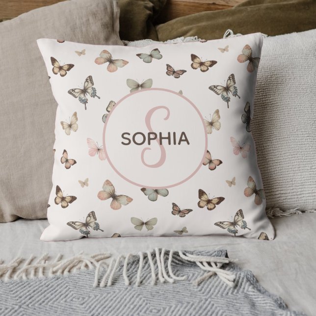 Niedlich Baby Girl Custom Monogram Butterfly Muste Kissen (Custom Butterfly Pillow with Name - Personalized Home Decor, Unique Gift, Whimsical Design)