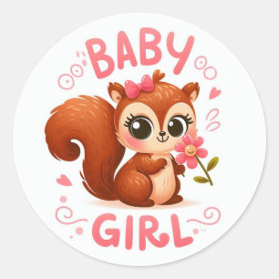 Niedlich Baby Girl Eichhörnchen Runder Aufkleber