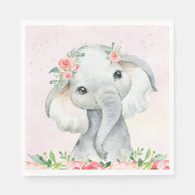 Niedlich Baby Girl Elephant Babydusche Napkins Serviette (Vorderseite)