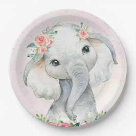 Niedlich Baby Girl Elephant Babyduschplatte Pappteller
