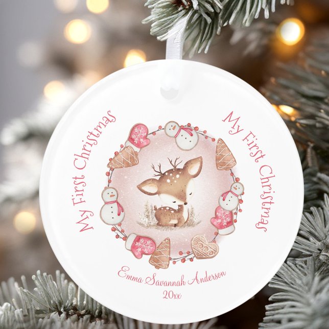 Niedlich Baby Girl First Christmas Rosa Name Ornam Ornament (Cute Baby Girl First Christmas Pink Name Ornament)